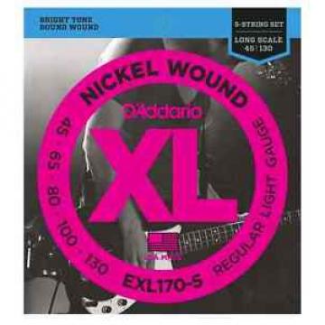 D&#039;Addario EXL170-5 Nickel Wound Bass Strings. 5 String Set. Gauge: 45-130