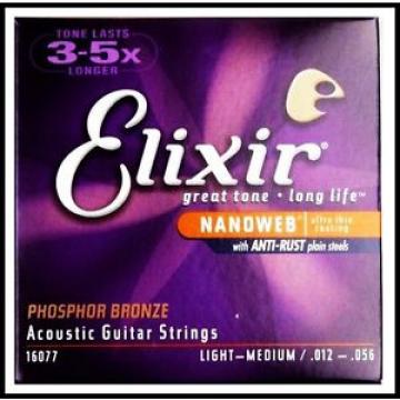 Elixir 16077 Light/Medium Phosphor Bronze Nanoweb Acoustic Guitar Strings 12 -56