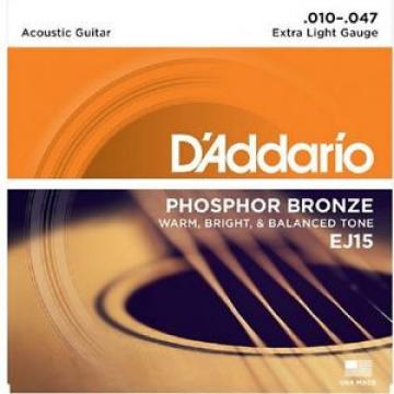 6 sets D&#039;Addario EJ15 Phosphor Bronze X Light 10-47 Acoustic Guitar Strings 3D
