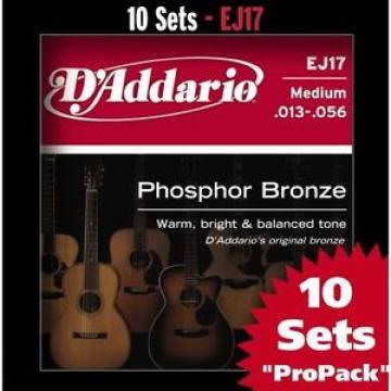 D&#039;addario Phosphor Bronze Acoustic Guitar Medium EJ17 Strings - 10 sets Pro Pack