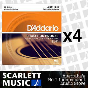 4x D&#039;Addario EJ41 9-45 12-String Guitar Strings Daddario EJ-41 *SET OF 4 PACKS*