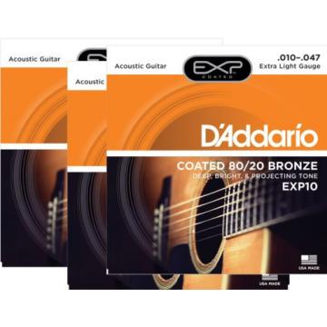 D&#039;Addario Guitar Strings  3 pack  EXP10 Coated  Acoustic  Extra Light