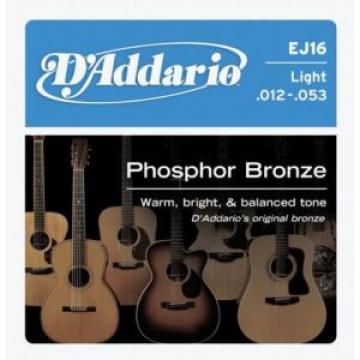 D&#039;Addario EJ16 Phosphor Bronze Light Acoustic Guitar Strings 12-53