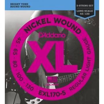 D&#039;Addario EXL170-5, 5-String Bass Guitar Strings, Light, .045 - .130 Long Scale