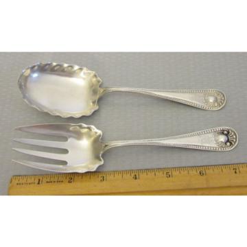 antique Whiting Sterling Silver 1880 BEAD SALAD SET 2p fork spoon 7&#034; mono M 75g