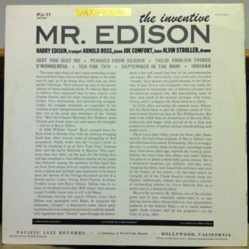 HARRY EDISON QUARTET the inventive LP Mint- 054 24 02661 Spain Mono Record