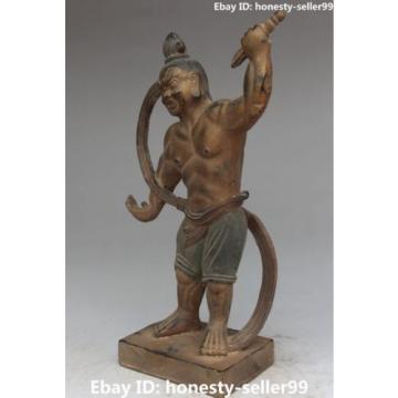 11&#034; Old Collection China Bronze Painting Folk Stand Hercules Da Lishi God Statue