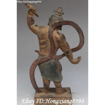 11&#034; Old Chinese Bronze Painting Stand Strong Man Warrior Knight Hercules Statue