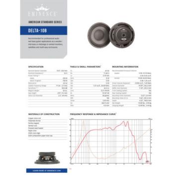 Pair Eminence Delta-10B 10 inch Midrange Driver 16 ohm 700 W Replacement Speaker