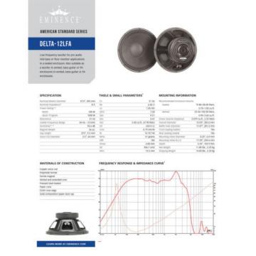 Pair Eminence Delta-12LFA 12&#034; Sub Woofer 8 ohm 94.6dB 2.5VC Replacement Speaker