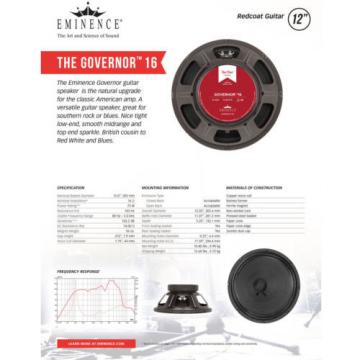 Eminence The Governor 12&#034; Guitar Speaker Red Coat 16ohm 75W 102dB Replacement