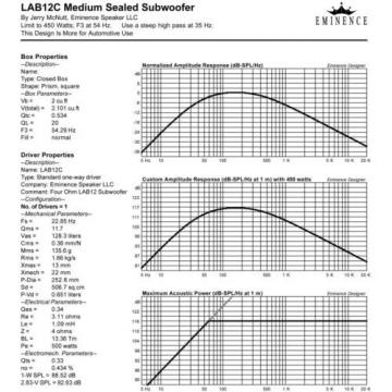 Eminence Lab 12C 12&#034; High Excursion LF Subwoofer 4ohm 1000W Replacement Speaker