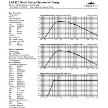 Eminence Lab 12C 12&#034; High Excursion LF Subwoofer 4ohm 1000W Replacement Speaker