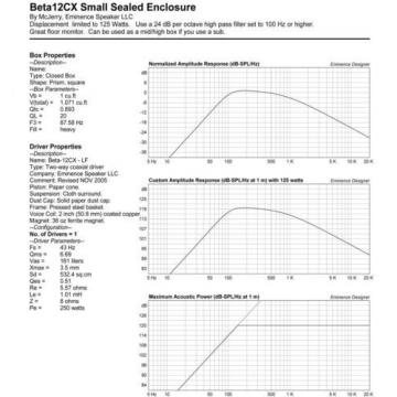 Pair Eminence BETA-12CX 12&#034; Coax Woofer 8 ohm 500W 96.4dB 2&#034; Coil 38oz Magnet