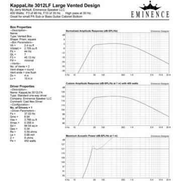 Eminence Kappalite 3012LF 12&#034; Neo Sub Woofer 8ohm 900W 3&#034; VC Replacemnt Speaker