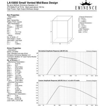 Eminence LA15850 15&#034; 8 Ohm Professional Woofer Replacement Speaker