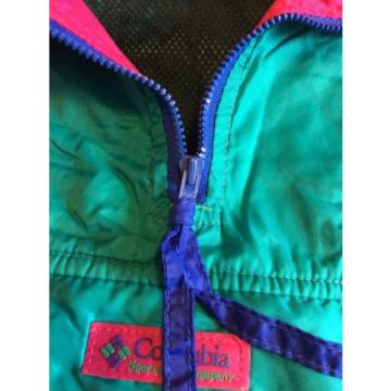 Columbia Vintage Pink/Green Vented Windbreaker Jacket Radial Sleeve SZ M