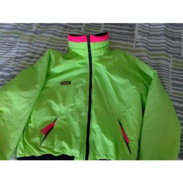 Columbia NEON GREEN SKI JACKET Men XL Black Fleece Lined 90s BUGABOO Radial