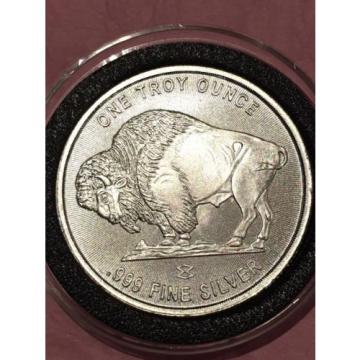 New Buffalo &amp; Indian Head Radial Lines 1 Troy Oz .999 Fine Silver Round Coin 999