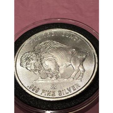 New Buffalo &amp; Indian Head Radial Lines 1 Troy Oz .999 Fine Silver Round Coin 999