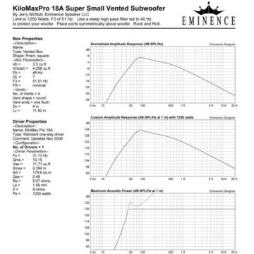 Eminence Kilomax Pro-18A 18&#034; Subwoofer 8ohm 2500W 96dB 4&#034;VC Replacement Speaker