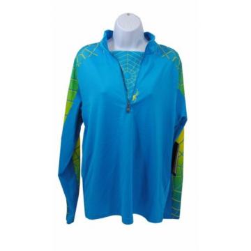 Spyder Sweater Mens Half Zip Dri Radial Web Design T Neck Blue Green Size Medium