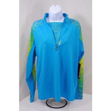 Spyder Sweater Mens Half Zip Dri Radial Web Design T Neck Blue Green Size Medium