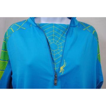 Spyder Sweater Mens Half Zip Dri Radial Web Design T Neck Blue Green Size Medium