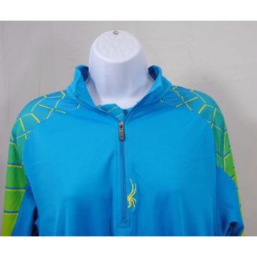 Spyder Sweater Mens Half Zip Dri Radial Web Design T Neck Blue Green Size Medium