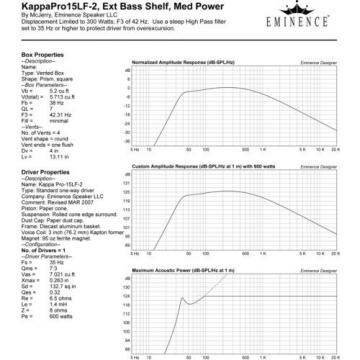 Pair Eminence Kappa Pro-15LF-2 15&#034; Woofer 8 ohm 97.8dB 3&#034;VC Replacement Speaker