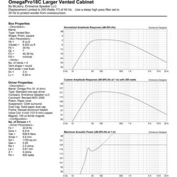 Eminence Omega Pro-18C 18&#034; Sub Woofer 4ohm 1600W 96.4dB 4&#034;VC Replacemnt Speaker