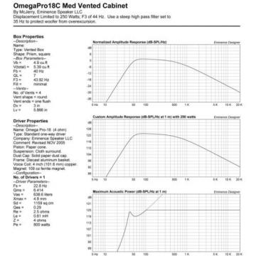 Eminence Omega Pro-18C 18&#034; Sub Woofer 4ohm 1600W 96.4dB 4&#034;VC Replacemnt Speaker