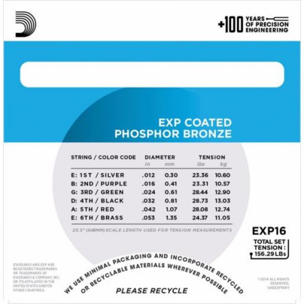 D&#039;Addario EXP16 Phosphor Bronze EXP Coated acoustic guitar strings, Light #4 image