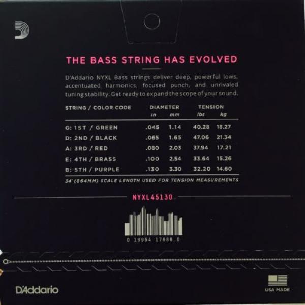 D&#039;Addario NYXL 5-String Bass Guitar Strings regular gauge 45-130 long scale #2 image