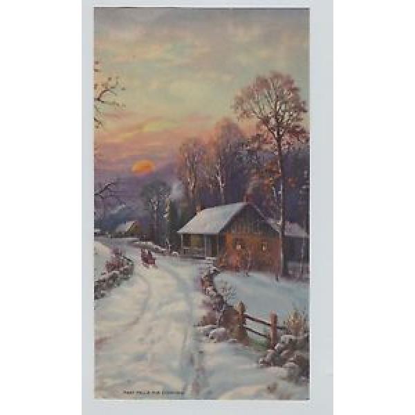 Vintage 1930&#039;s-40&#039;s  Print Winter Cabin Scene Titled Fast Falls The Eventide #1 image