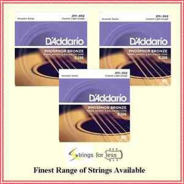 D&#039;addario EJ26 3 Sets Phos Bronze Custom Light Acoustic Guitar Strings 11-52 #1 image