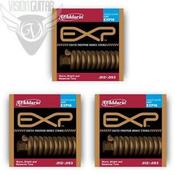 3 SETS! D&#039;Addario EXP16 EXP Coated Acoustic Guitar Strings Light Gauge 12-53 #1 image