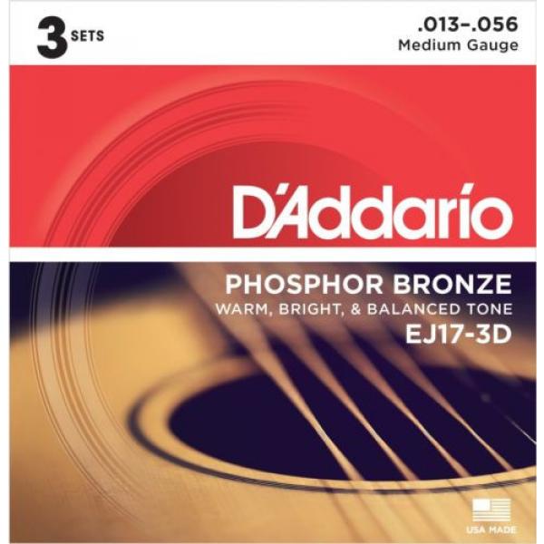 D&#039;Addario EJ17-3D Phosphor Bronze Acoustic Guitar Strings Medium 13-56 3 Sets #1 image