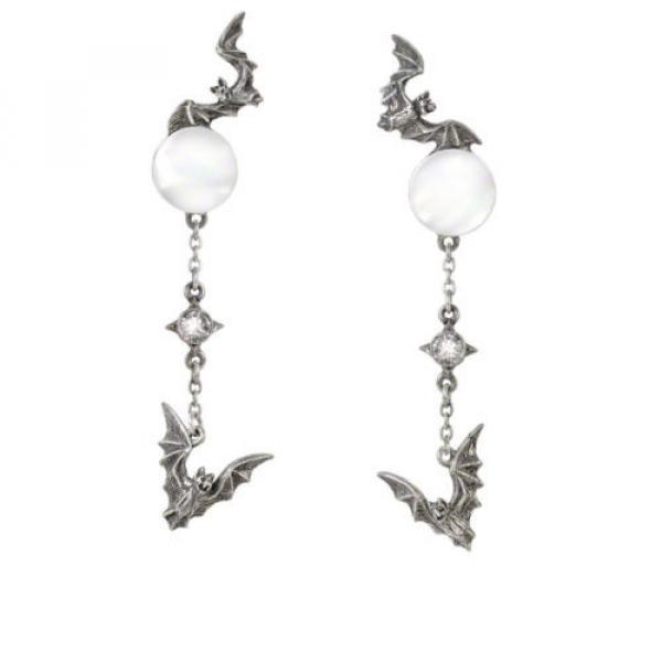 Alchemy Gothic, Eventide Fine pewter Dropper Earrings with mother of pearl moon #1 image