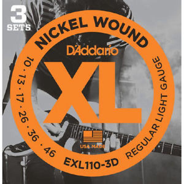 D&#039;addario EXL110 -3D 3 Pack Regular Electric 10-46 Guitar Strings Set Nickel #1 image