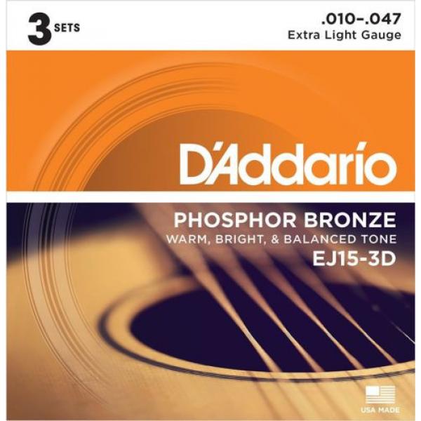 DAddario EJ15-3D Phosphor Bronze Acoustic Guitar Strings, Extra Light, 3 Sets #1 image