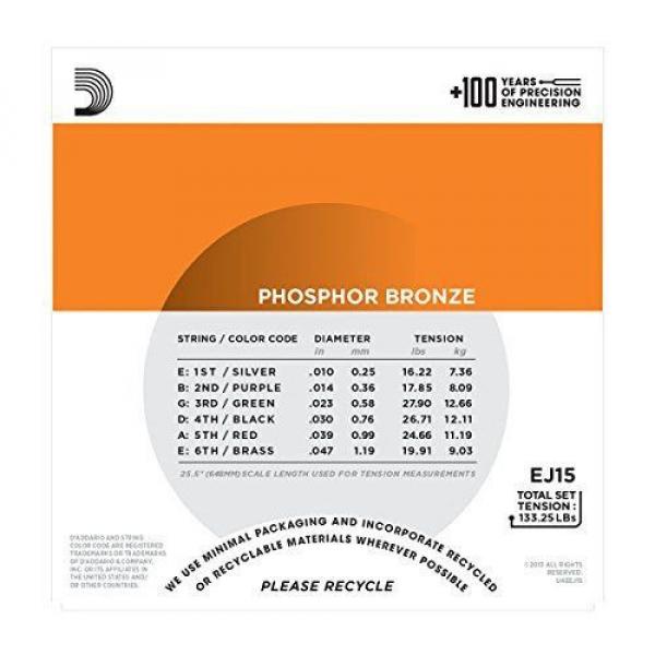 DAddario EJ15-3D Phosphor Bronze Acoustic Guitar Strings, Extra Light, 3 Sets #3 image