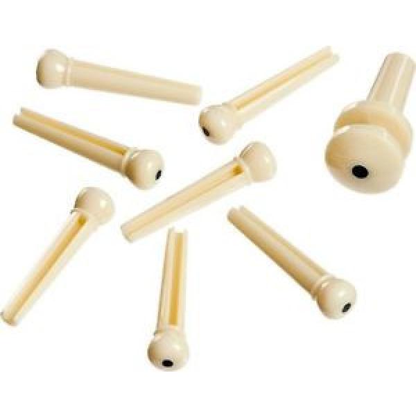 Planet Waves ABS Bridge / End Pin Set Ivory &amp; Black Dot 7 Bridge pins 1 End Pin #1 image