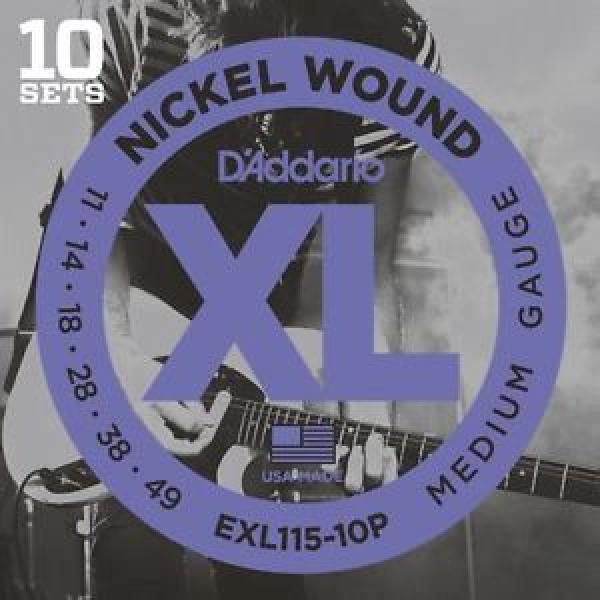 10 Pack D&#039;Addario EXL115 Guitar Strings Nickel Wound Medium 11-49 EXL115-10P #1 image