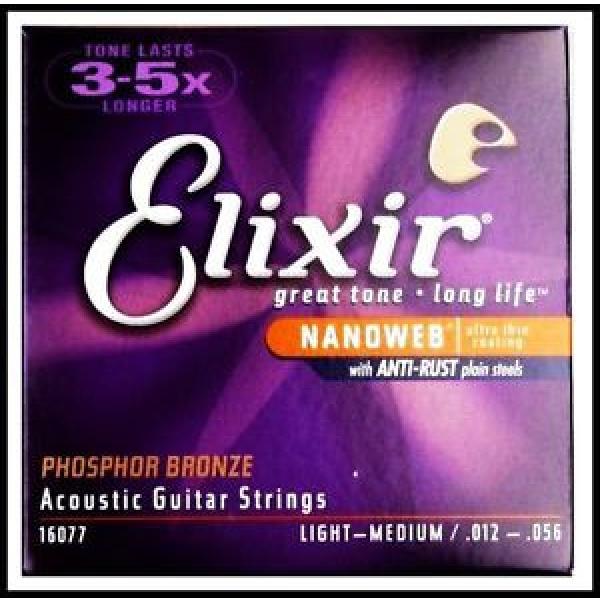 Elixir 16077 Light/Medium Phosphor Bronze Nanoweb Acoustic Guitar Strings 12 -56 #1 image