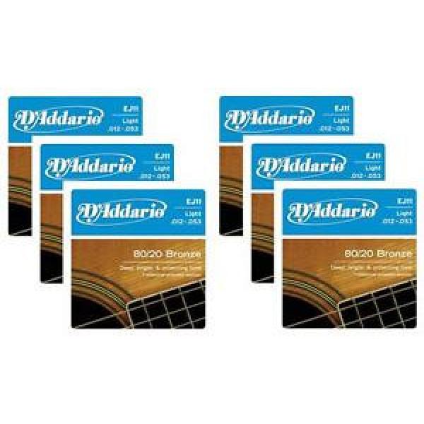 LOT OF 6 - D&#039;Addario 80/20 Bronze Acoustic Guitar Strings, Light, 12-53, EJ11 ^6 #1 image