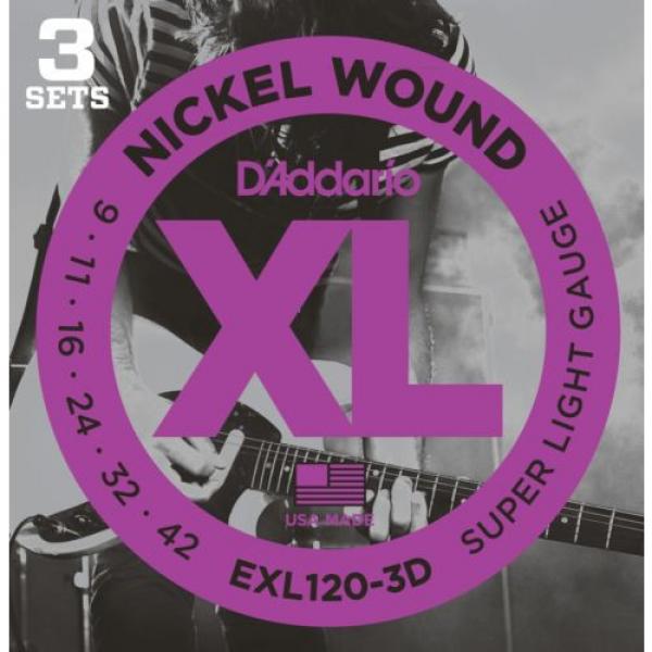 D&#039;ADDARIO GUITAR STRINGS EXL120-3D NICKEL WOUND 9-42 ELECTRIC SUPER LIGHT 3 PACK #1 image