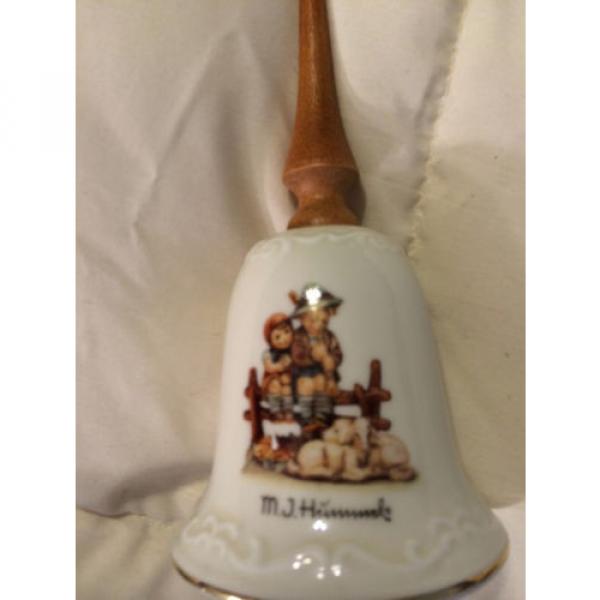 VINTAGE MI HUMMEL GOEBEL KIDS ON FENCE FINE CHINA EVENTIDE WOOD HANDLE BELL! #2 image