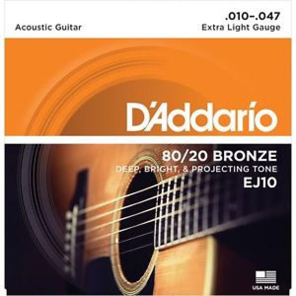 D&#039;Addario EJ10 80/20 Bronze Acoustic Guitar Strings 10-47 extra light gauge #1 image