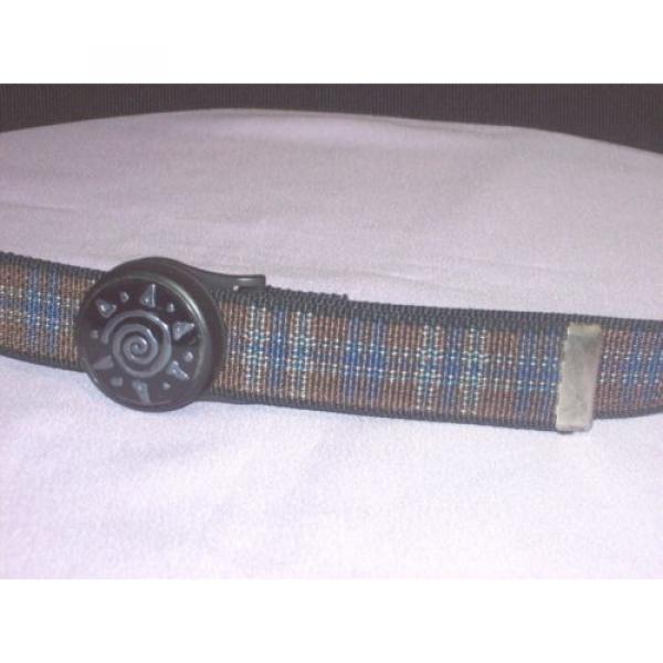 ORBIT multi-color plaid nylon web Belt circular buckle Fits Up to 36&#034; waist Med #2 image